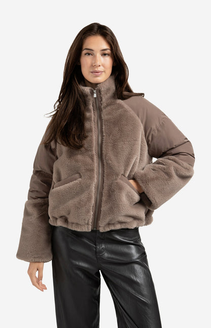 YAYA Short teddy jacket with padded sleeves