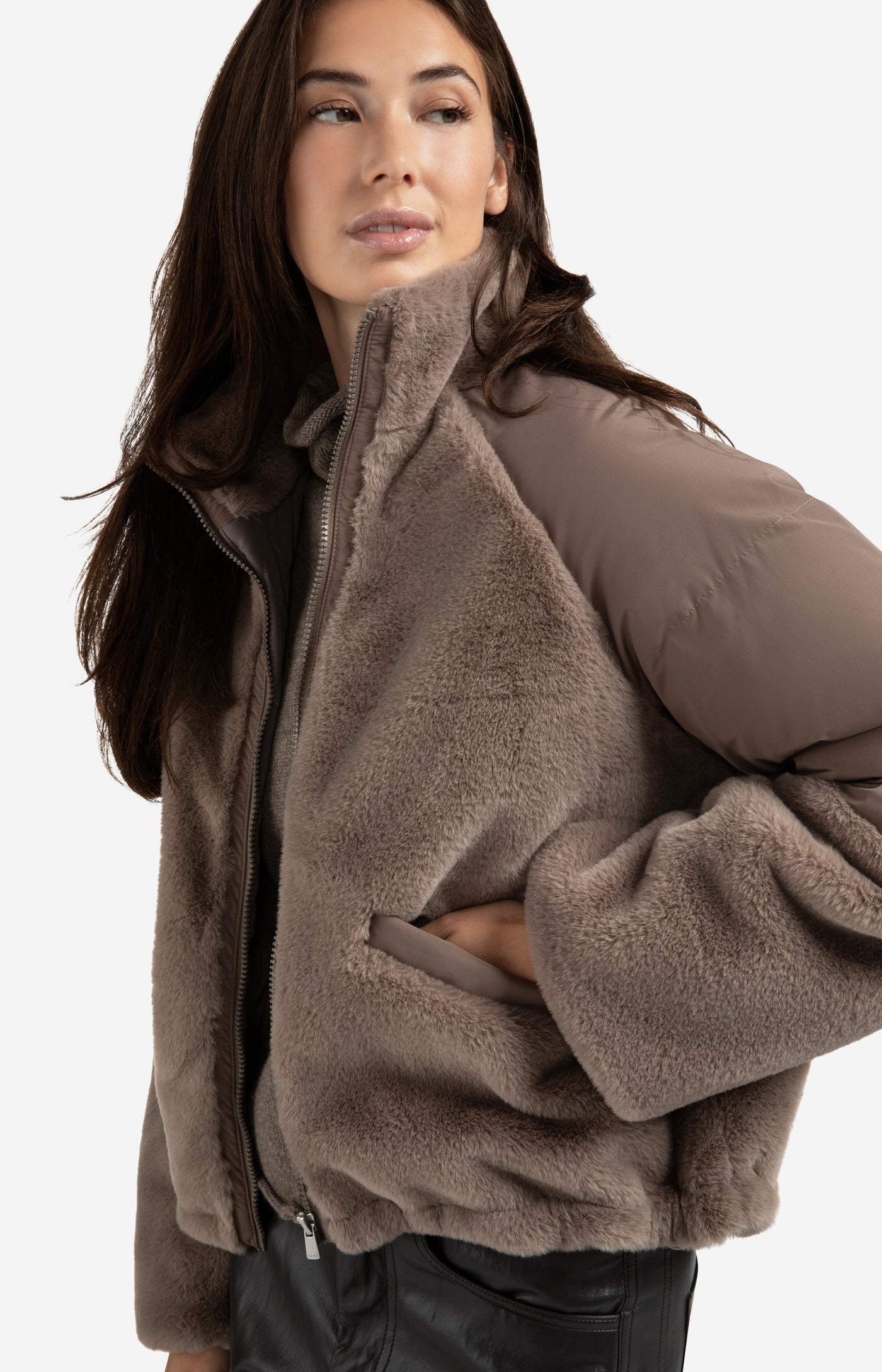 YAYA Short teddy jacket with padded sleeves