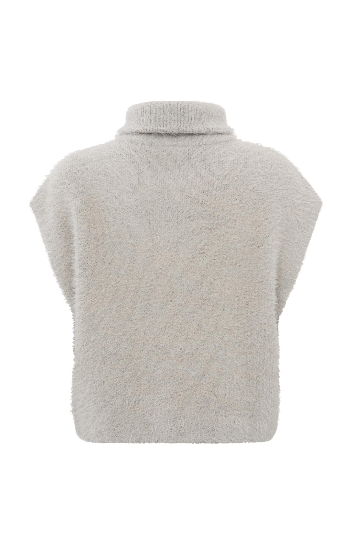 Sleeveless sweater with half zipper, high neck and loose fit