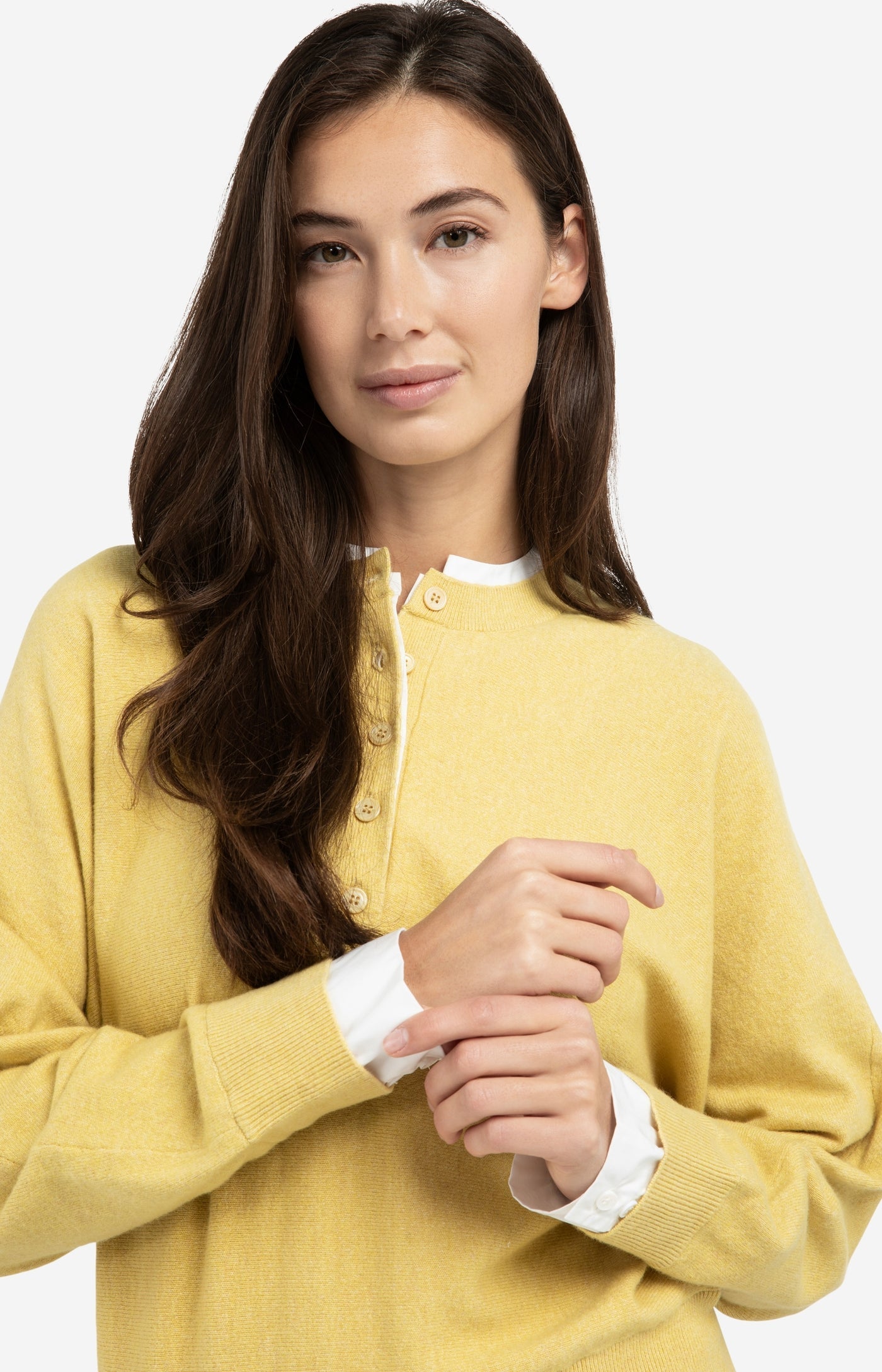YAYA Sweater inserted blouse collar button detail