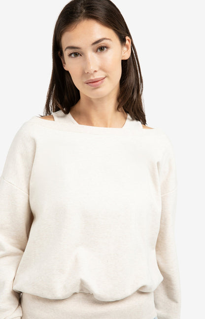 YAYA Ecru Sweatshirt with layered neckline
