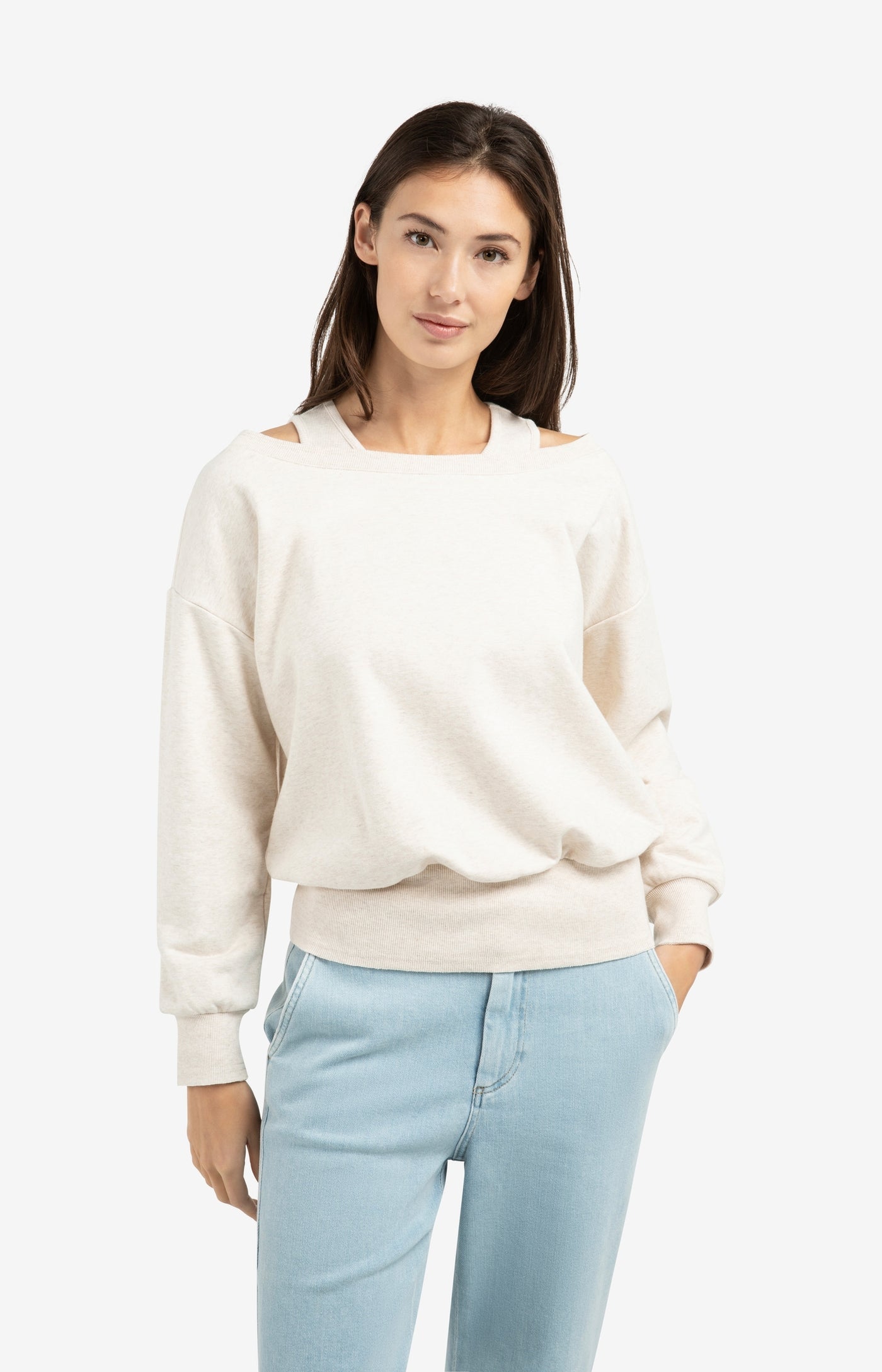 YAYA Ecru Sweatshirt with layered neckline