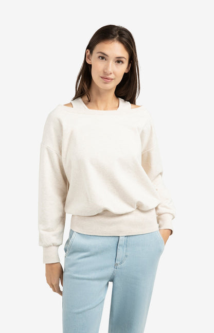 YAYA Ecru Sweatshirt with layered neckline