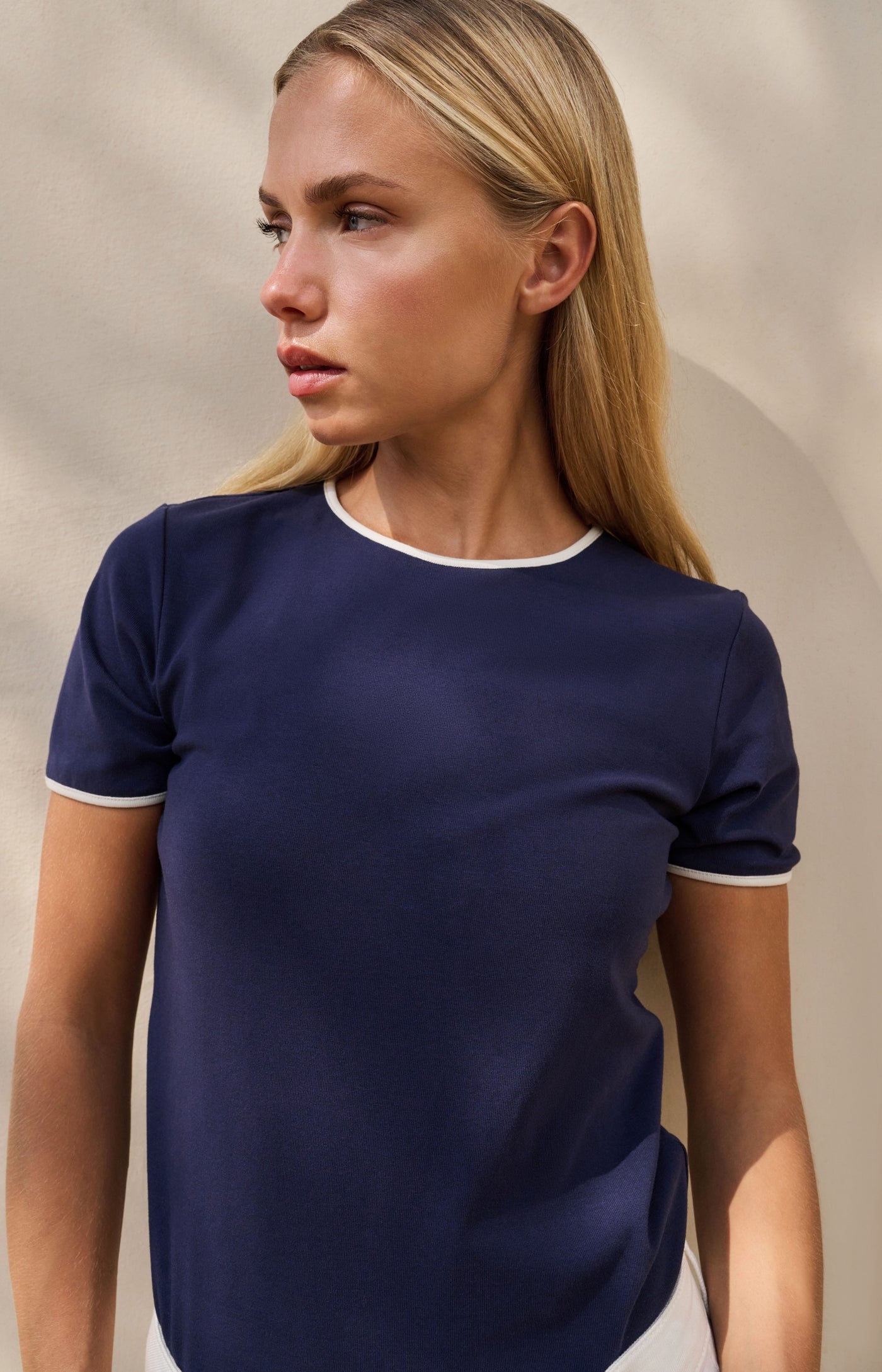 YAYA Navy T-shirt with contrasting trim