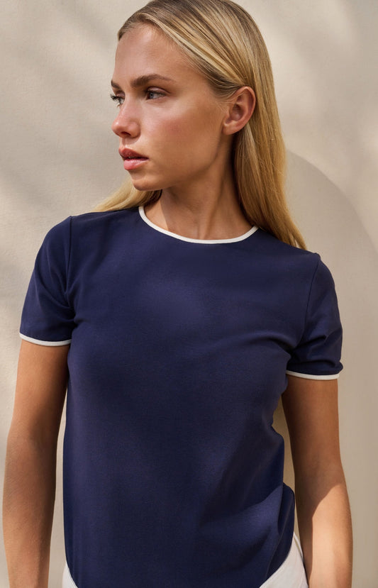 YAYA Navy T-shirt with contrasting trim