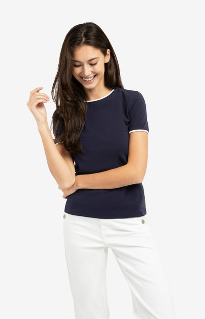 YAYA Navy T-shirt with contrasting trim