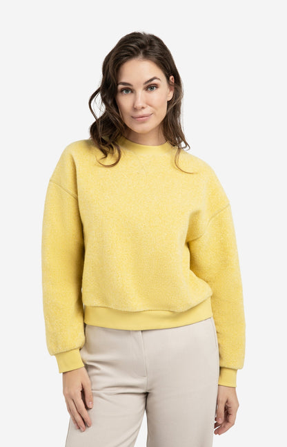 YAYA Teddy sweater ribbed trims round neckline