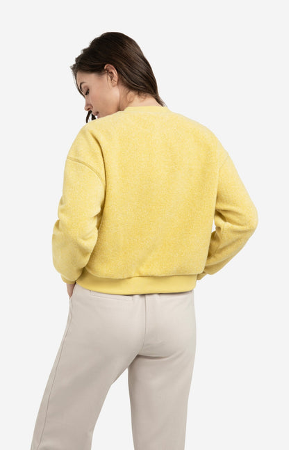 YAYA Teddy sweater ribbed trims round neckline