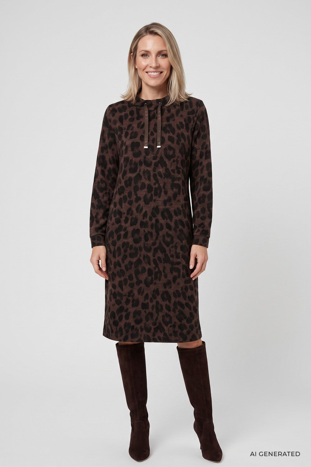 Olsen Leopard Print Jersey Dress