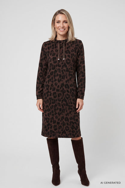 Olsen Leopard Print Jersey Dress