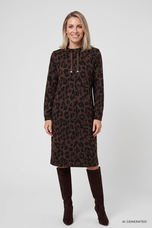 Olsen Leopard Print Jersey Dress