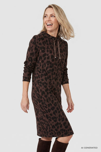Olsen Leopard Print Jersey Dress