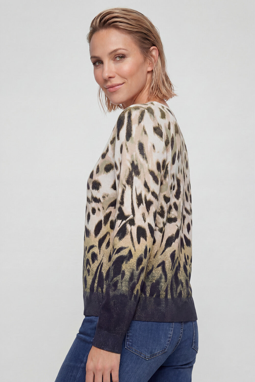 Olsen Moss Green Leopard Print Pullover