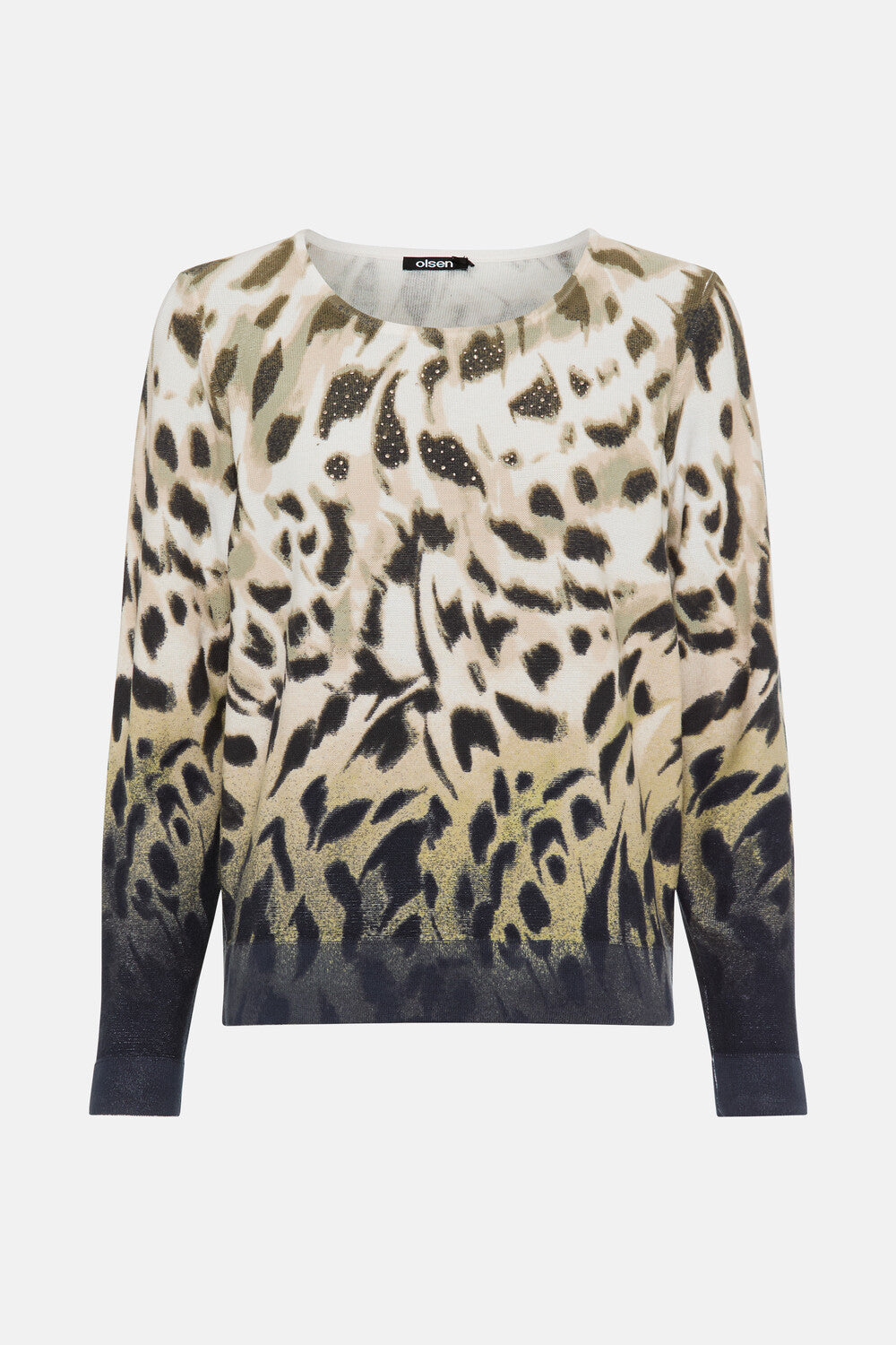 Olsen Moss Green Leopard Print Pullover