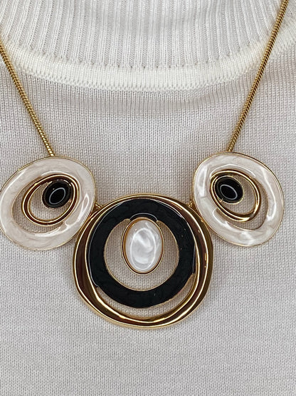 Black & Cream Resin Necklace