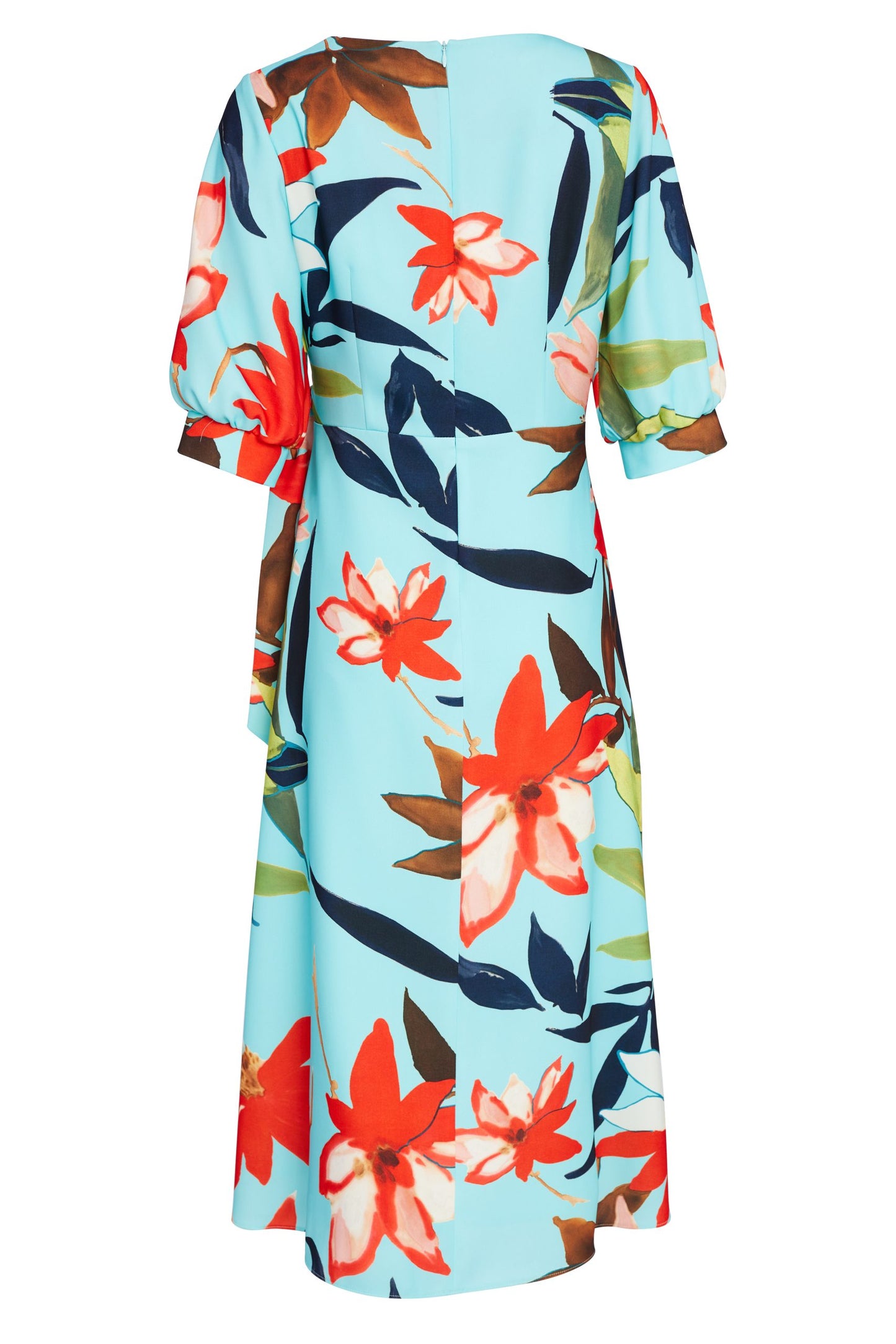 Turquoise Tropical Faux Wrap Dress