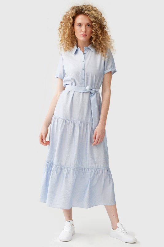 Pale Blue Tiered Midi Dress